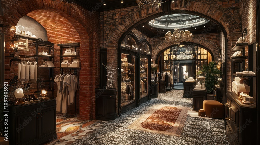 luxury boutique with intricate brickwork, nestled in an upscale shopping district luxury boutique with intricate brickwork, nestled in an upscale shopping district