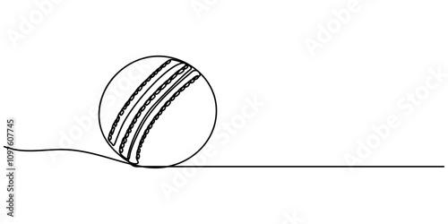 Cricket Ball One Line Drawing: Continuous Hand Drawn Sport Theme Object. professional cricket bat continuous single one line drawing art vector design, Single continuous line drawing cricket ball 