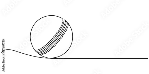 Cricket Ball One Line Drawing: Continuous Hand Drawn Sport Theme Object. professional cricket bat continuous single one line drawing art vector design, Single continuous line drawing cricket ball 