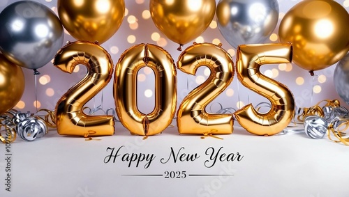 Happy new year 2025 with gold and luxury abstract letters for flayer, banner and greeting photo