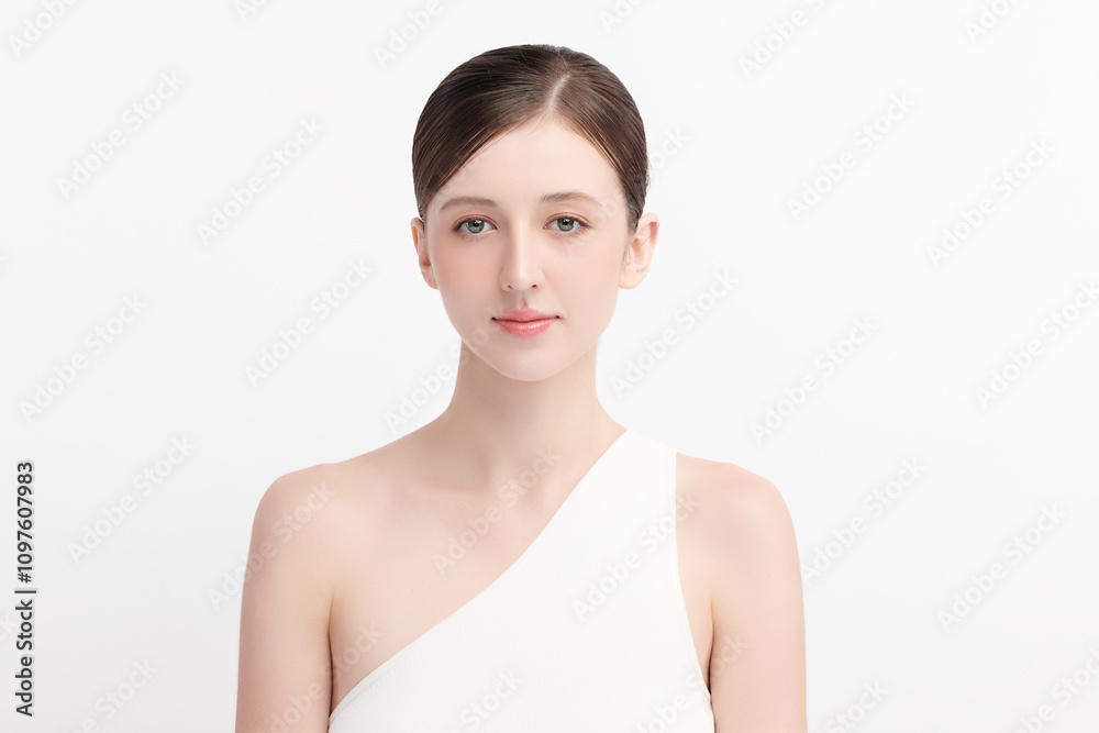 Beautiful young woman with clean fresh skin on white background, Face care, Facial treatment, Cosmetology, beauty and spa, women portrait. Beautiful young woman with clean fresh skin on white background, Face care, Facial treatment, Cosmetology, beauty and spa, women portrait.