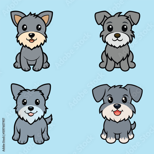 Collection of Cute Cesky Terrier Dog Clipart Vector illustration
