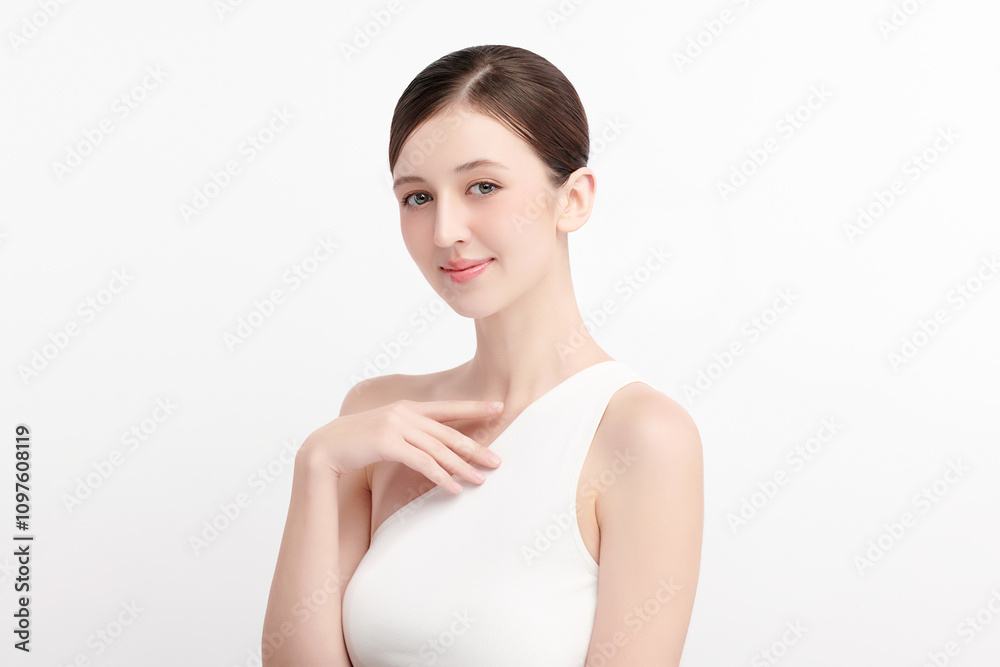 Beautiful young woman with clean fresh skin on white background, Face care, Facial treatment, Cosmetology, beauty and spa, women portrait. Beautiful young woman with clean fresh skin on white background, Face care, Facial treatment, Cosmetology, beauty and spa, women portrait.