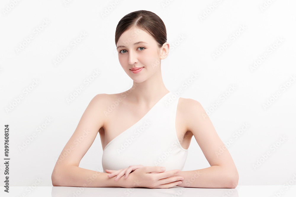 Beautiful young woman with clean fresh skin on white background, Face care, Facial treatment, Cosmetology, beauty and spa, women portrait. Beautiful young woman with clean fresh skin on white background, Face care, Facial treatment, Cosmetology, beauty and spa, women portrait.