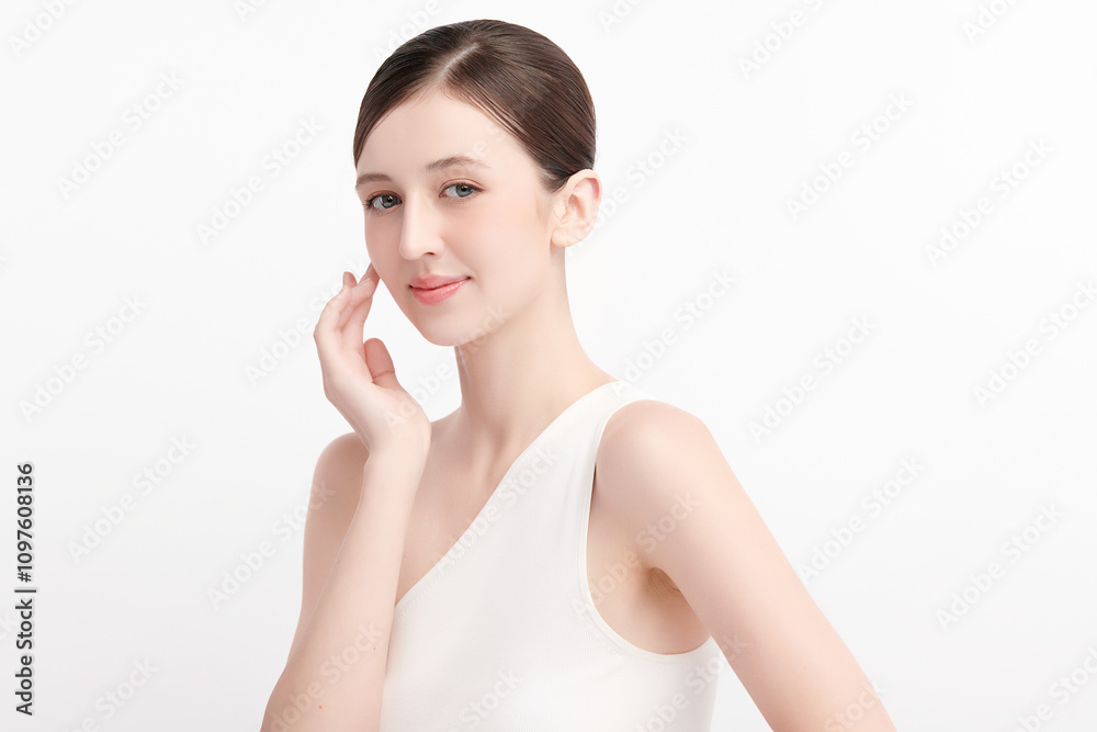 Beautiful young woman with clean fresh skin on white background, Face care, Facial treatment, Cosmetology, beauty and spa, women portrait. Beautiful young woman with clean fresh skin on white background, Face care, Facial treatment, Cosmetology, beauty and spa, women portrait.