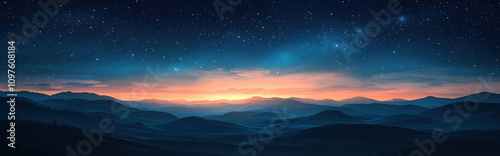 Wallpaper Mural Illustration of a dreamlike sky filled with softly glowing, luminescent stars over calming hills Torontodigital.ca