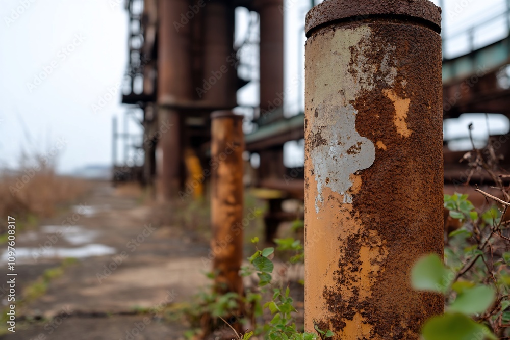 Rusty metal pipes in abandoned industrial area. Rusty metal pipes in abandoned industrial area.