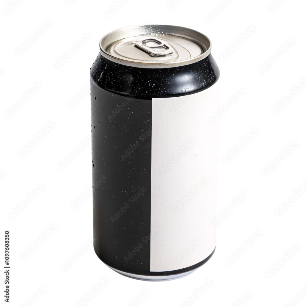 A soda can with a split black-and-white color scheme, textured with subtle condensation droplets for a fresh, chilled appearance, isolated on a transparent background A soda can with a split black-and-white color scheme, textured with subtle condensation droplets for a fresh, chilled appearance, isolated on a transparent background