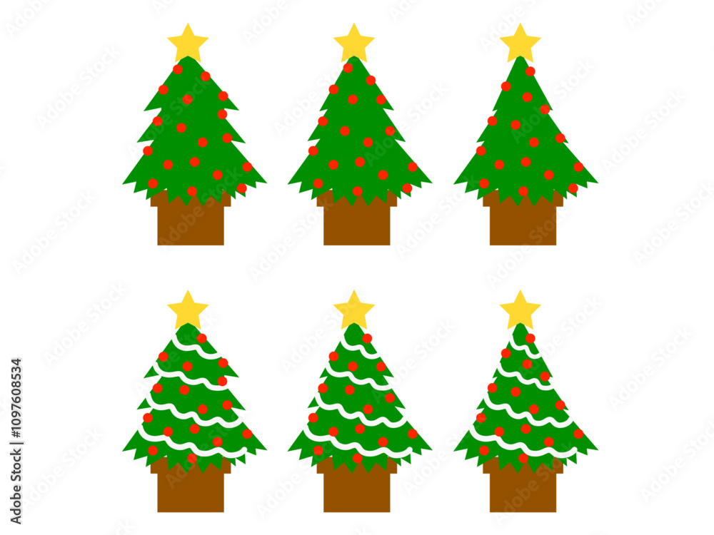 シンプルなクリスマスツリー6セット:白モール&赤オーナメント シンプルなクリスマスツリー6セット:白モール&赤オーナメント