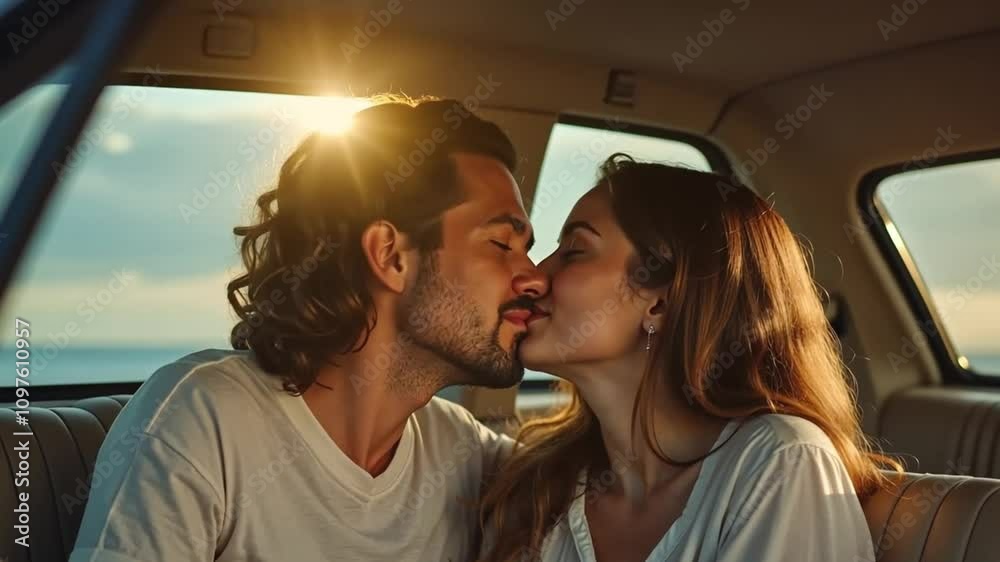Couple kissing in car Couple kissing in car