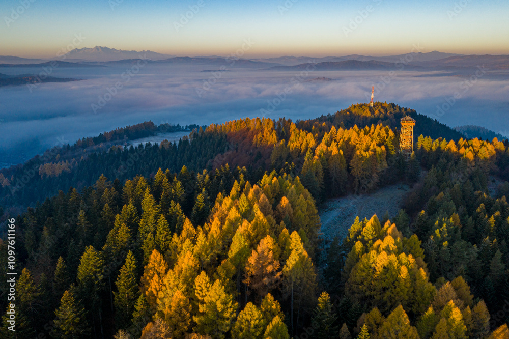 Obraz premium Wschód słońca Beskid Sądecki, Malnik
