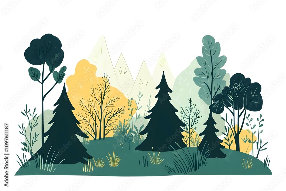 Obraz premium Forrest landscape with grass, nature inspired vector illustration