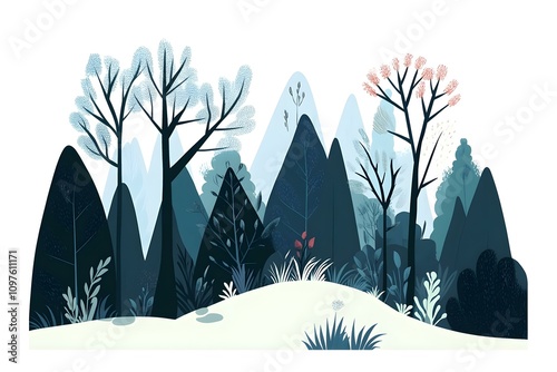 Forrest landscape with grass, nature inspired vector illustration