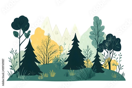 Forrest landscape with grass, nature inspired vector illustration