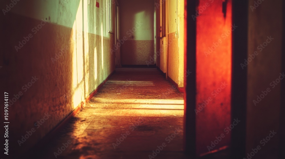 Sunlit Corridor in an Abandoned Building Sunlit Corridor in an Abandoned Building