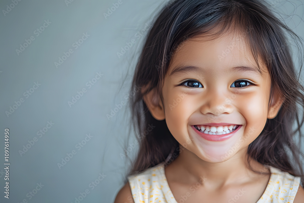 Cheerful portrait of smiling South East Asian child girl with joyful expression on clean background Cheerful portrait of smiling South East Asian child girl with joyful expression on clean background