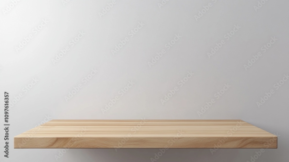 Naklejka premium A wooden shelf with a white wall behind it