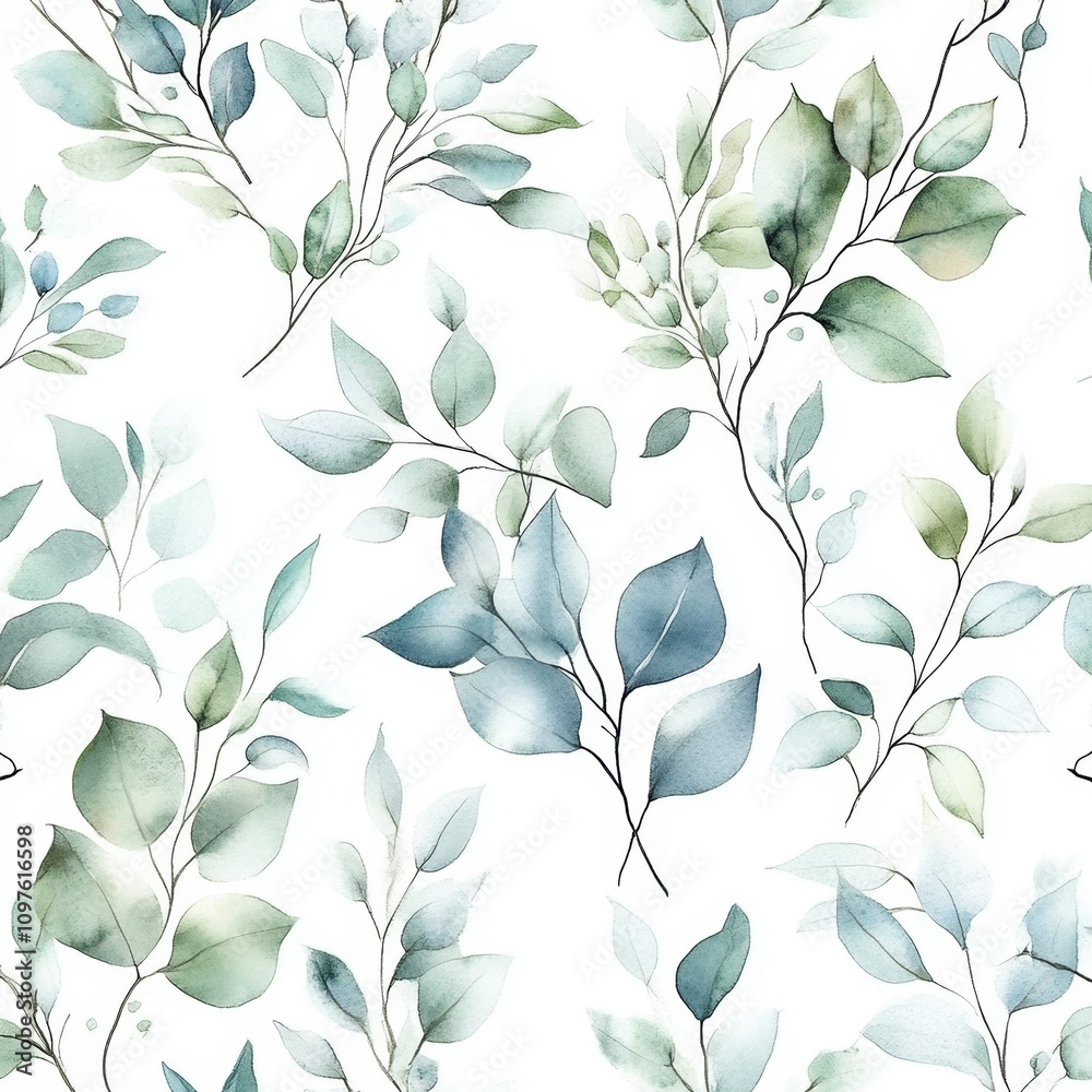 Watercolor Botanical Illustration of Green Leaves and Branches on White Background for Floral Design and Decor Watercolor Botanical Illustration of Green Leaves and Branches on White Background for Floral Design and Decor