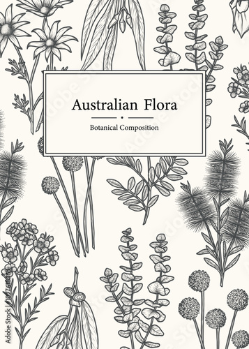 Hand drawn Australian native flowers template