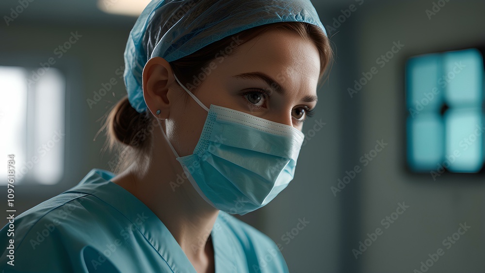 Focused Doctor Prepares for Examination in Sterile Hospital Setting