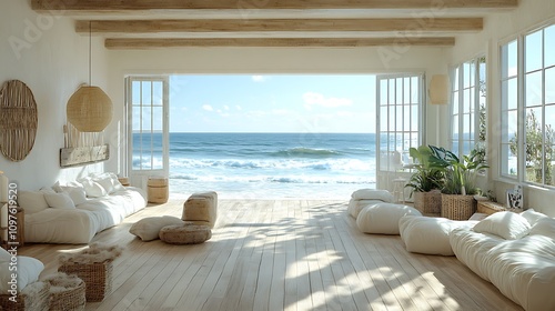 Coastal living room serenity beachfront interior design bright relaxation