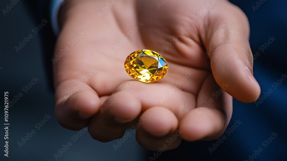 Presenter Holding Shimmering Gemstone in Outstretched Palm to Team Presenter Holding Shimmering Gemstone in Outstretched Palm to Team