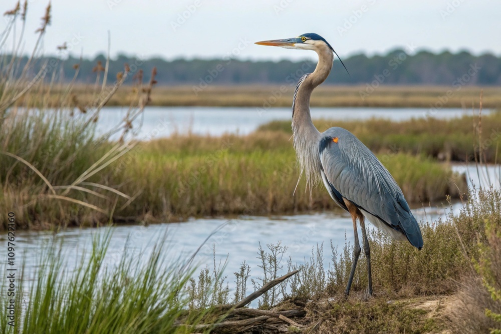 Obraz premium Great Blue Heron in the habitat
