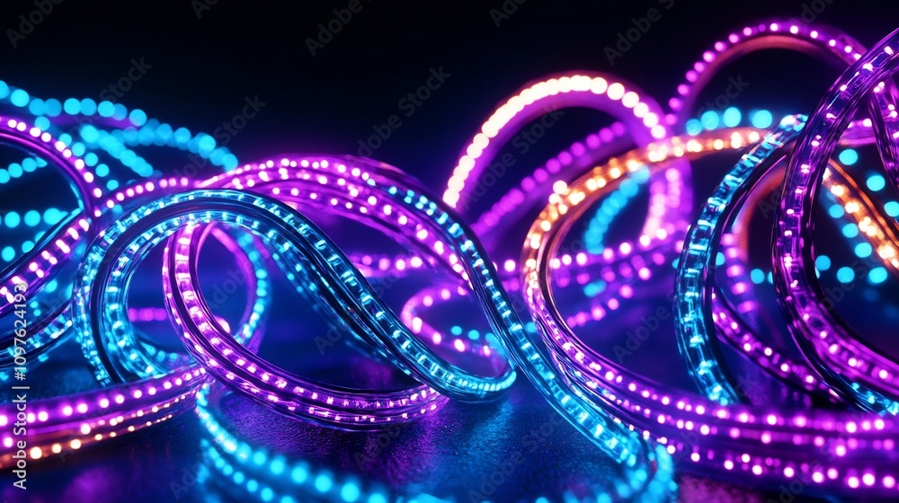 Obraz premium Captivating Neon Abstract Patterns in Vibrant Purple and Blue Hues for Nightlife Themes