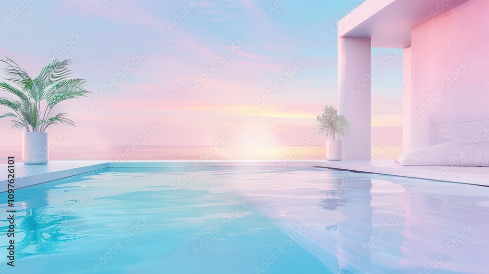 Fototapeta premium A tranquil pool in a beautifully decorated and clean studio setting