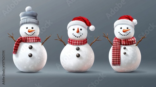 Collection set of snowman isolated on transparent background