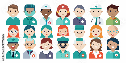 doctors and nurses medical icons set