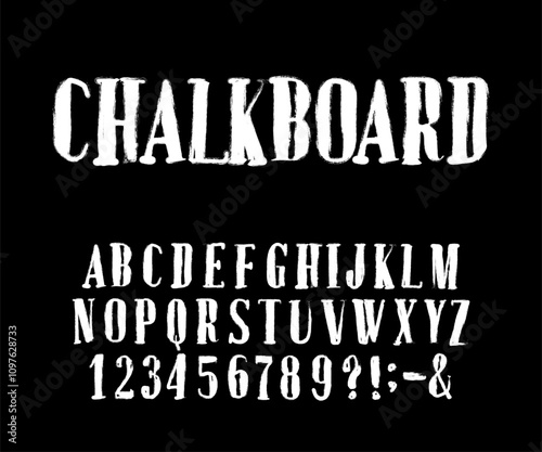 Chalkboard alphabet font. Hand drawn letters and numbers. Stock vector typescript for your design.