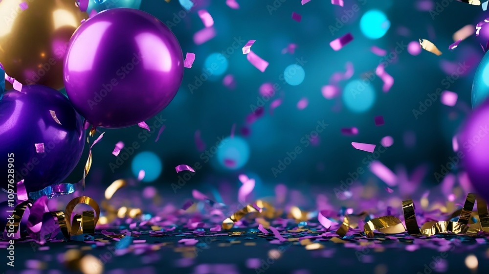 Colorful Confetti Explosion on Dark Festive Background