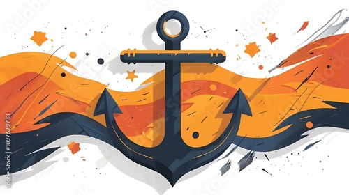 A stylized anchor graphic with vibrant orange and dark colors, symbolizing maritime themes. photo