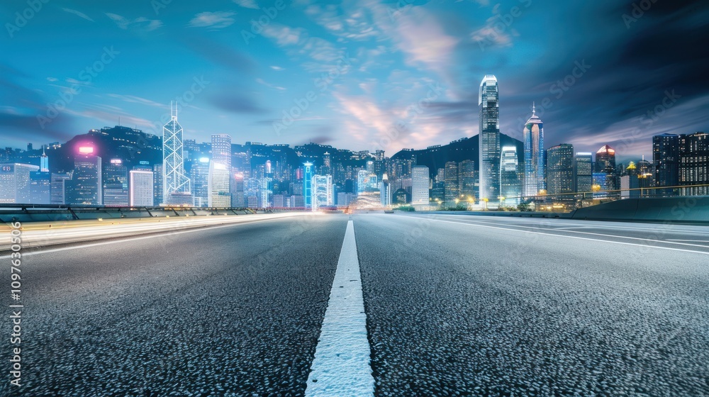 Empty Road Leading to Hong Kong Cityscape Empty Road Leading to Hong Kong Cityscape