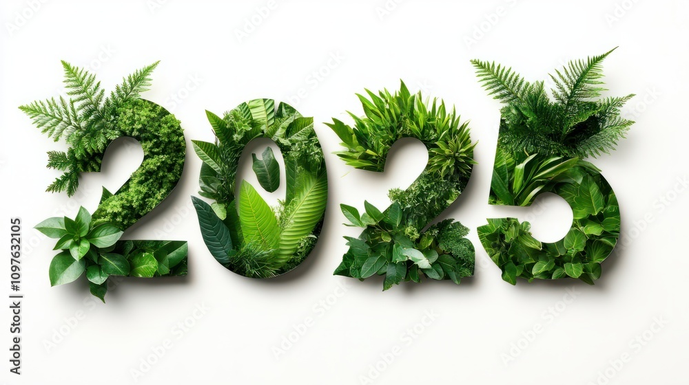 Number of New Year 2025 Made from Leaves Isolated