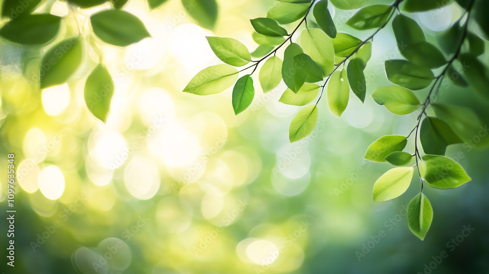 Lush green leaves gently sway in the sunlight amidst a serene, natural background Lush green leaves gently sway in the sunlight amidst a serene, natural background