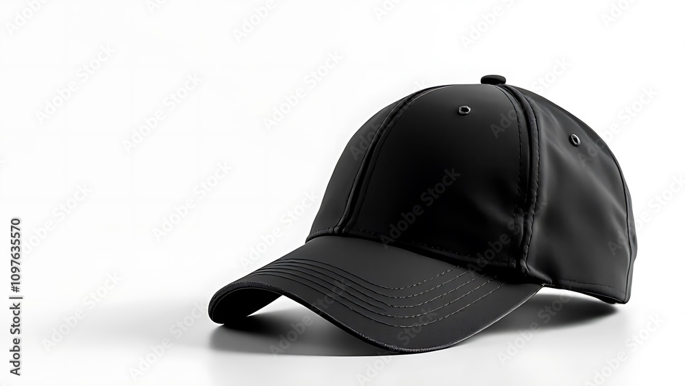 Black baseball cap hat mockup isolated on white background