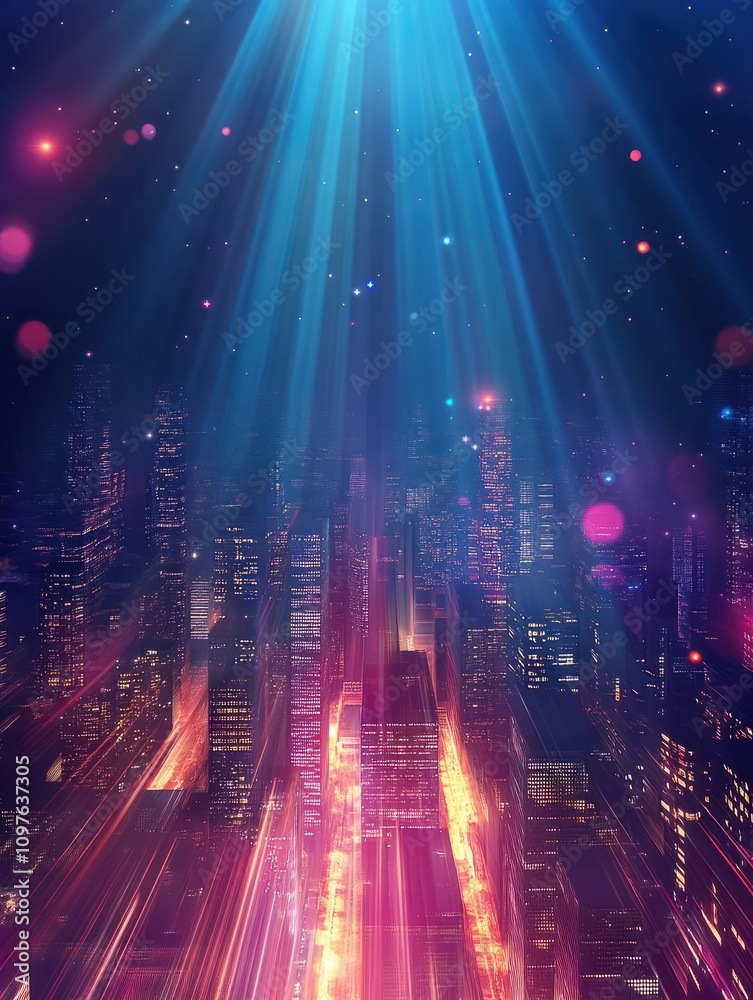 Abstract bright night city backdrop with light rays. Landing page and website concept Abstract bright night city backdrop with light rays. Landing page and website concept