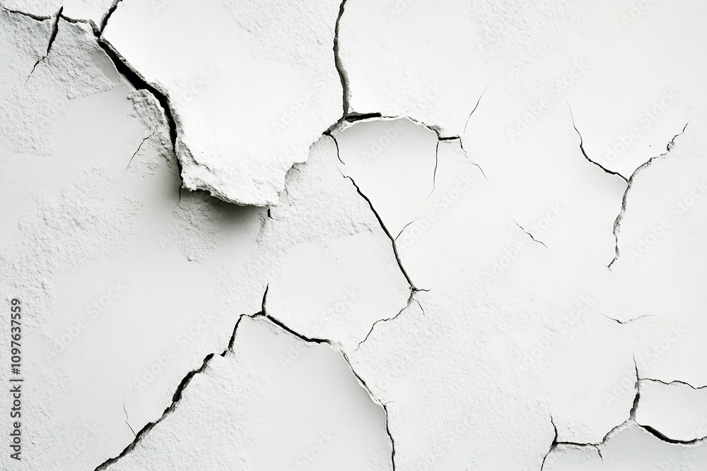 Cracked white wall texture with significant fissures Cracked white wall texture with significant fissures