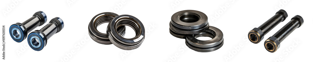 Collection, Set of Hydraulic Rod Seals isolated on transparent background. Collection, Set of Hydraulic Rod Seals isolated on transparent background.