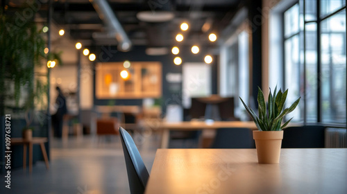 Modern workspace with plants and ambient lighting in a creative environment