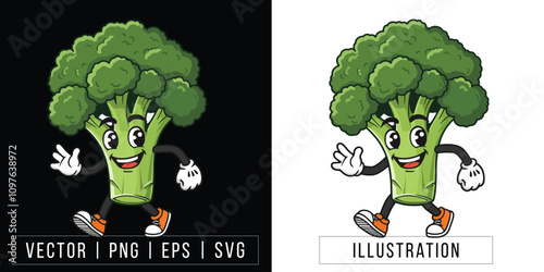 Walking Broccoli Cartoon Mascot with Thumbs Up - Vector, PNG, EPS, SVG
