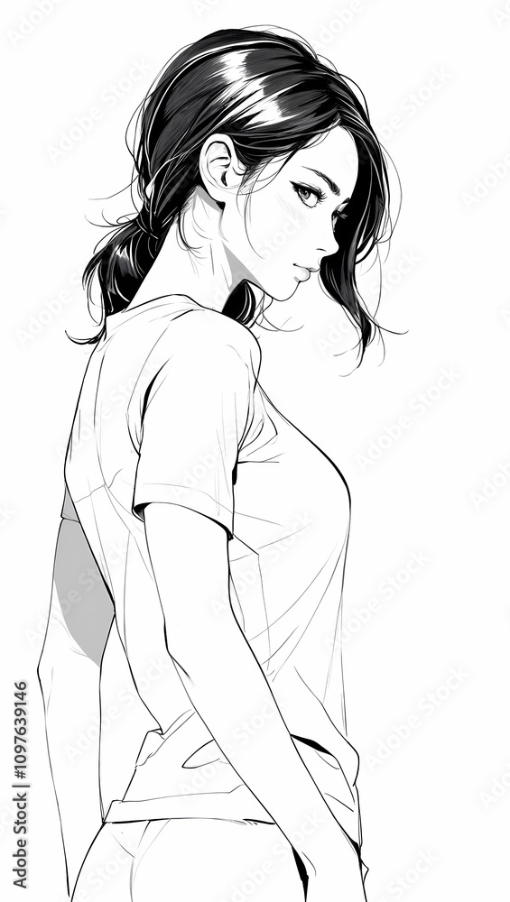 Sophisticated Female Portrait Sketch with Delicate Artistic Lines Sophisticated Female Portrait Sketch with Delicate Artistic Lines