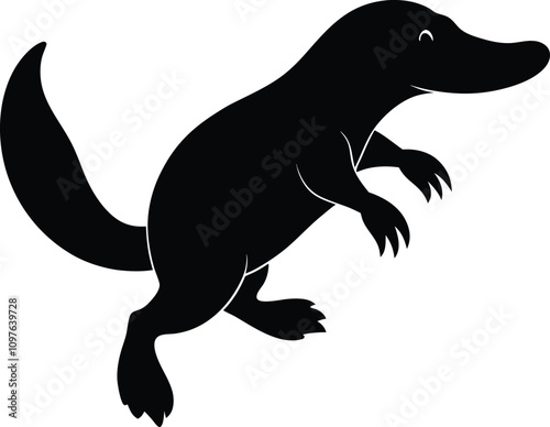 Black Silhouette Platypus Illustration: Australian Animal Vector Graphic, Wildlife Art, Isolated Platypus Clipart, Mammal Icon photo