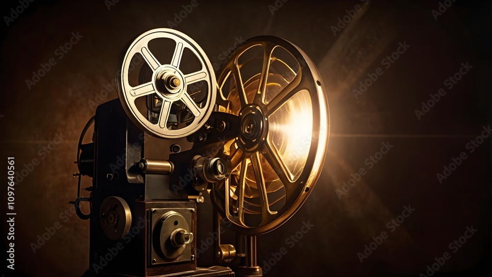 Obraz premium film projector glowing in a dark room, .