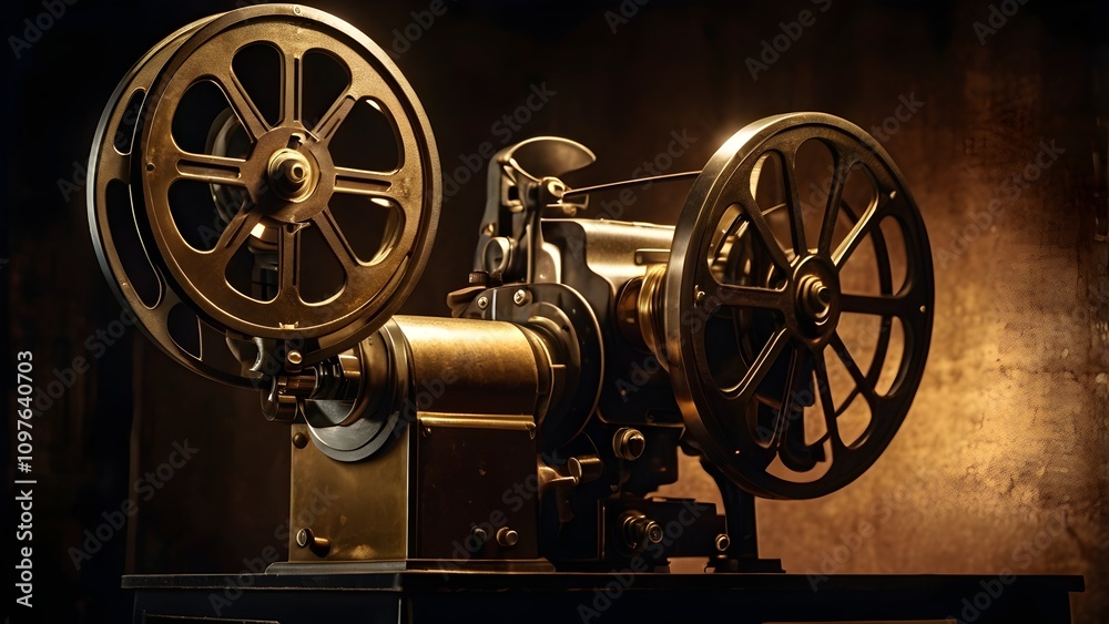 Fototapeta premium film projector glowing in a dark room, .
