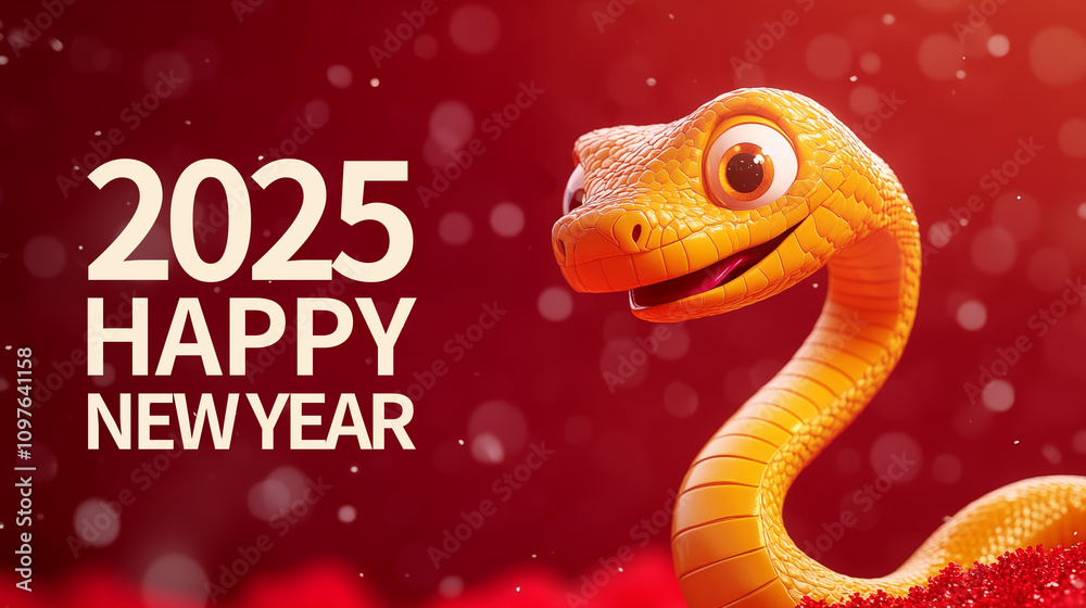 Fototapeta premium Cartoon Year of the Snake Poster Illustration 