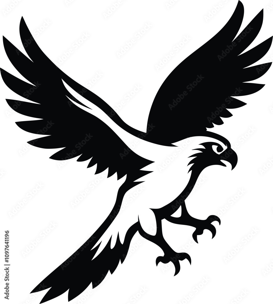 Obraz premium Black and White Vector Illustration of a Majestic Eagle in Flight | Bird of Prey Graphic Design | Wildlife Art
