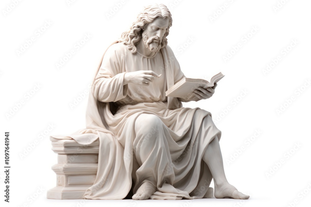 Obraz premium Greek sculpture jesus reading a book publication figurine person.